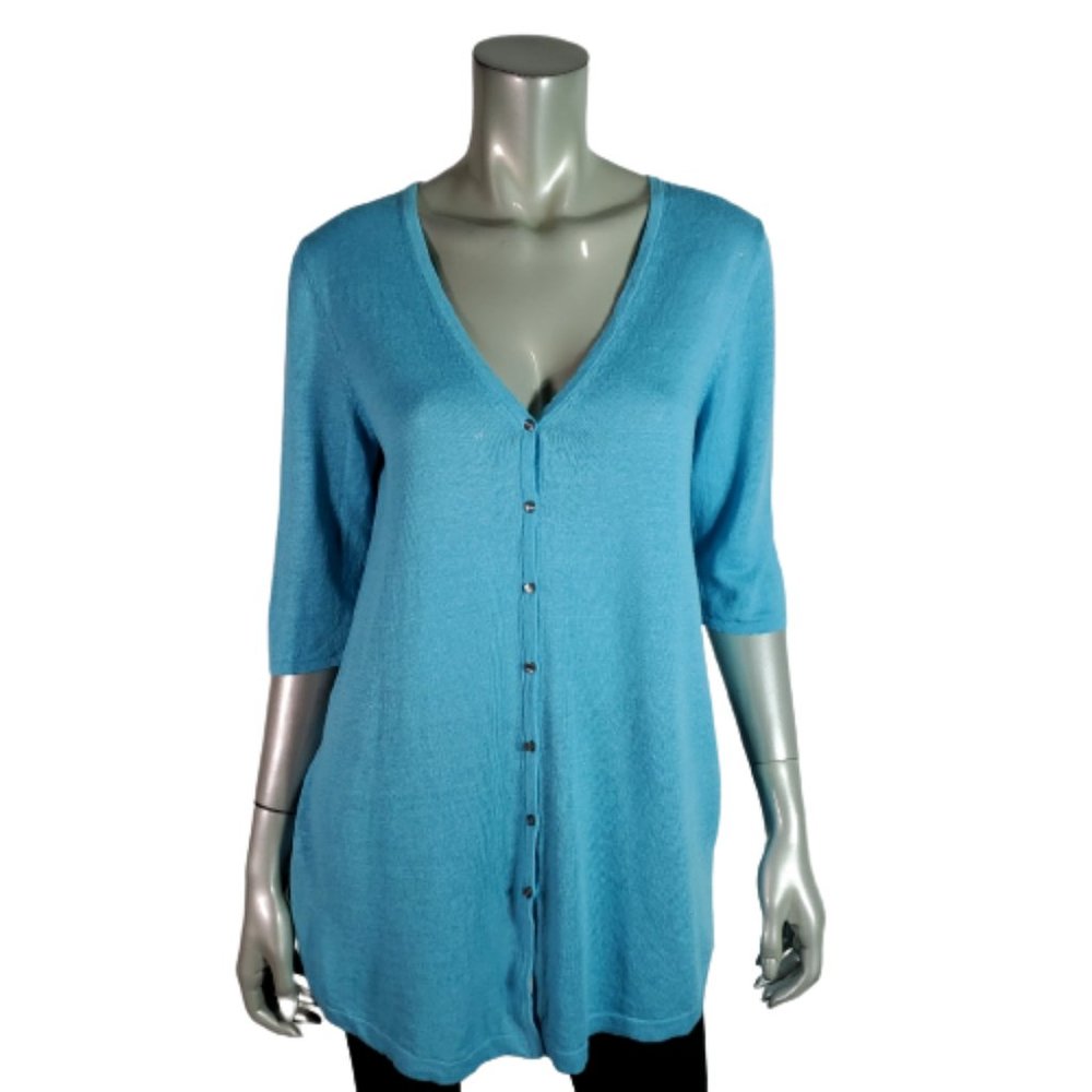 J. Jill Cardigan S Linen Lightweight Stretch Cotton‎ Button Front Half Sleeve